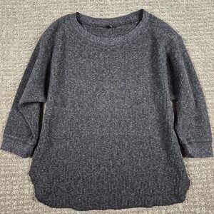 Uniqlo Top Womens S Gray Waffle Knit Crewneck Shirt 3/4 Sleeve Relaxed Boxy Fit